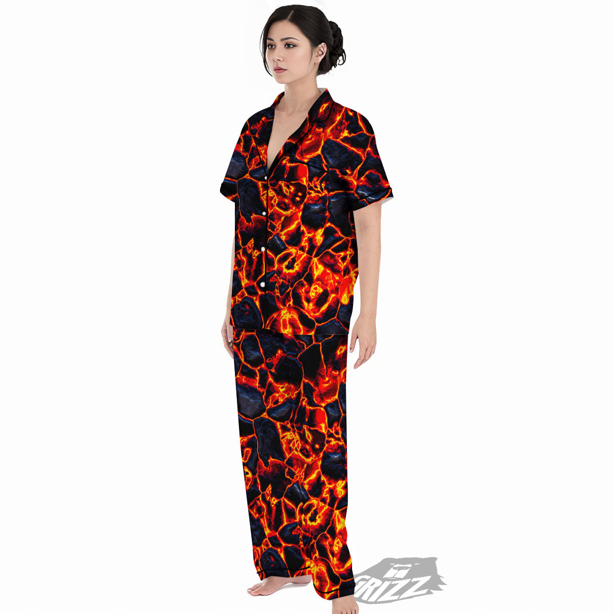 Lava Molten Print Women's Pajamas Set-grizzshop