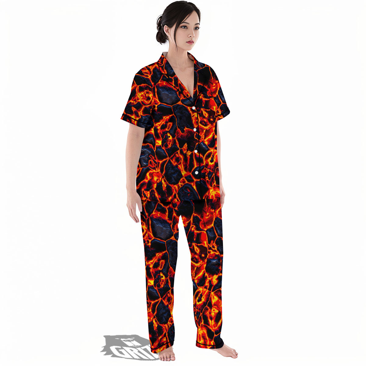 Lava Molten Print Women's Pajamas Set-grizzshop