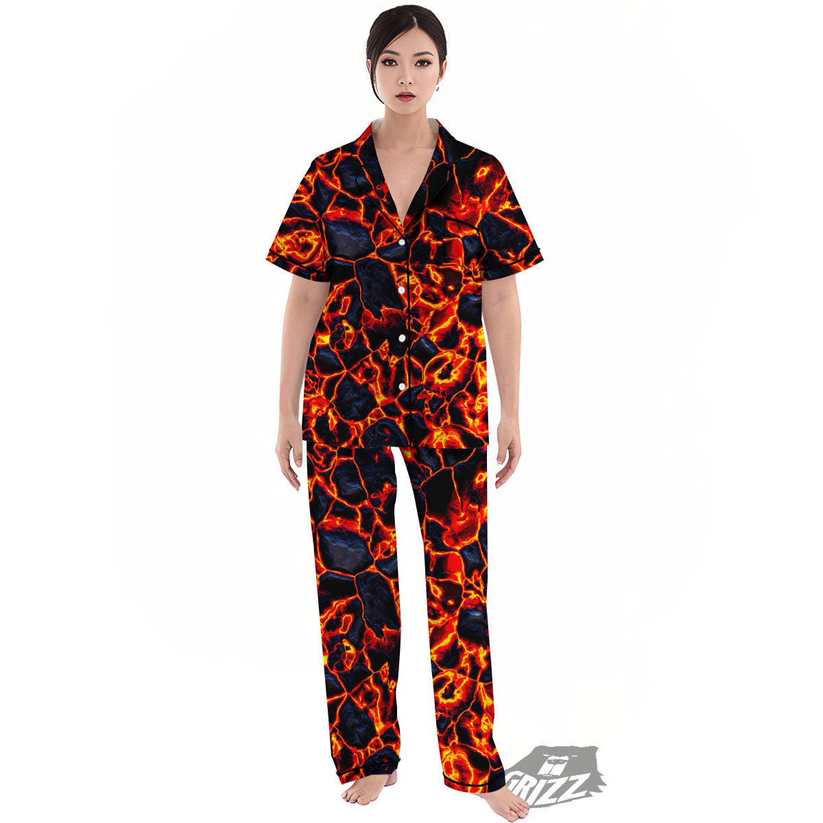 Lava Molten Print Women's Pajamas Set-grizzshop