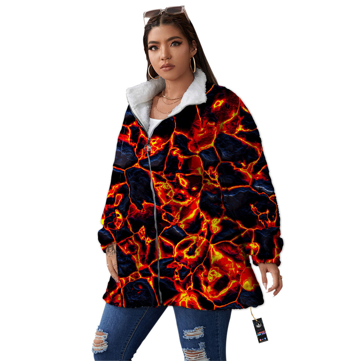 Lava Molten Print Women's Sherpa Jacket-grizzshop