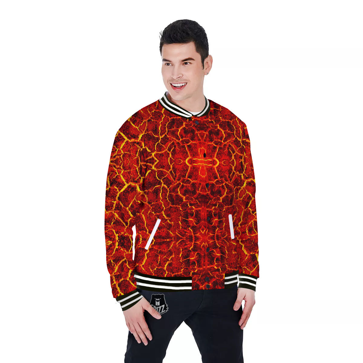 Lava Red Print Pattern Baseball Jacket-grizzshop