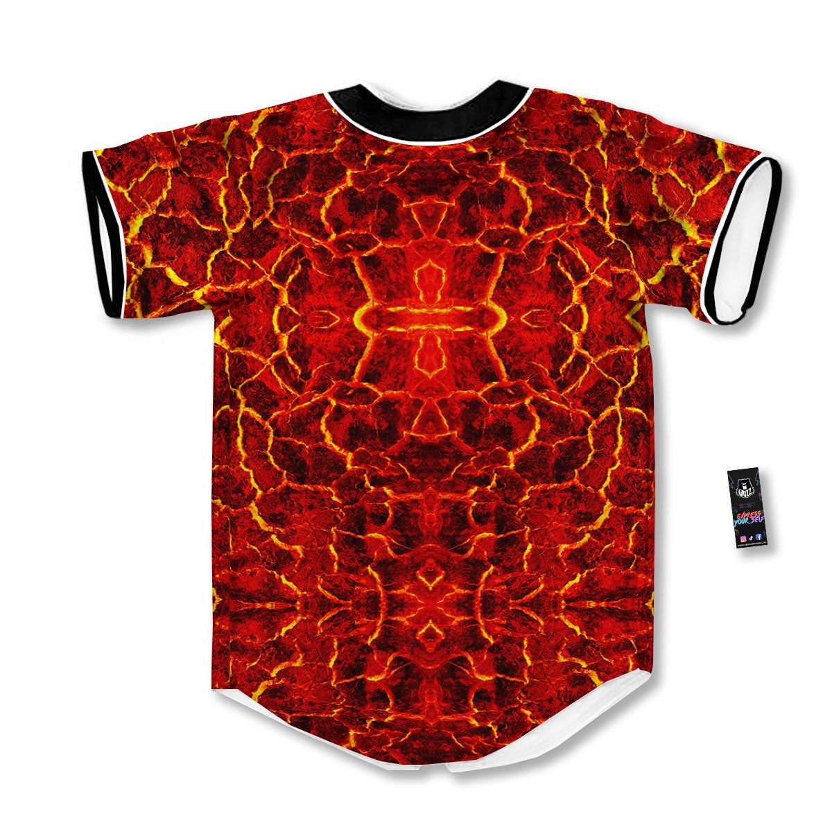 Lava Red Print Pattern Baseball Jersey-grizzshop
