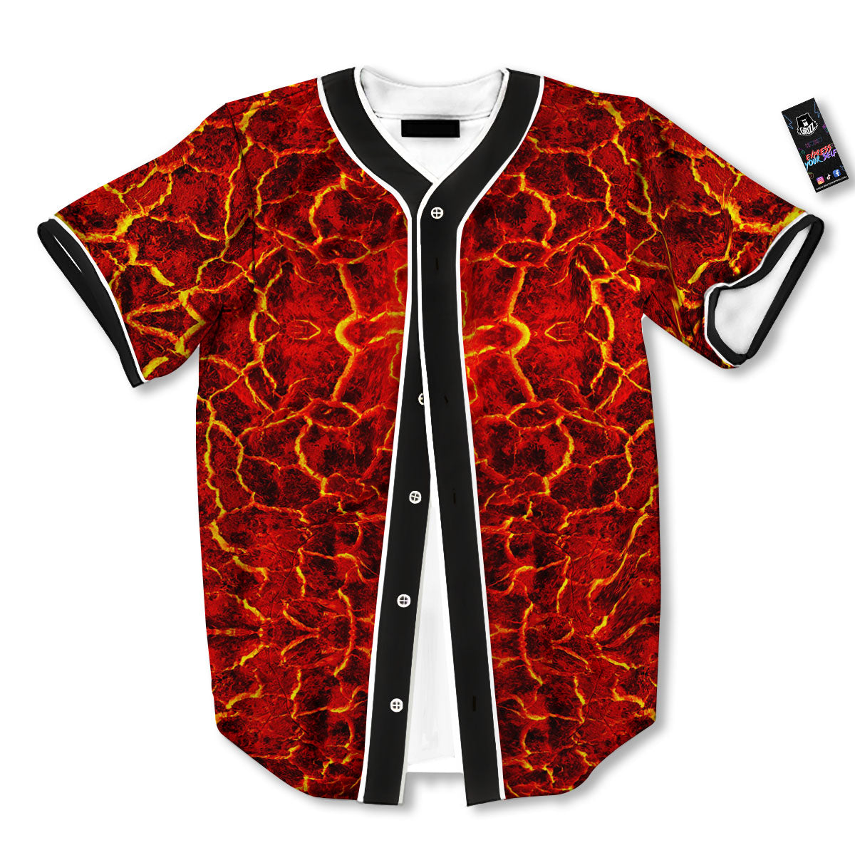 Lava Red Print Pattern Baseball Jersey-grizzshop