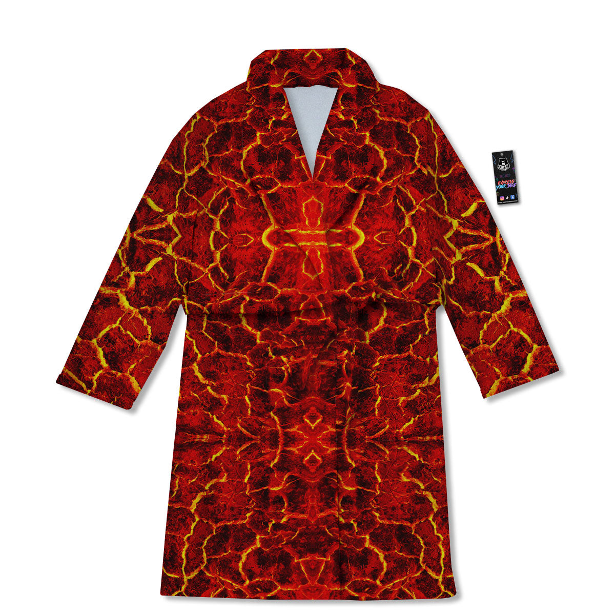 Lava Red Print Pattern Bathrobe-grizzshop