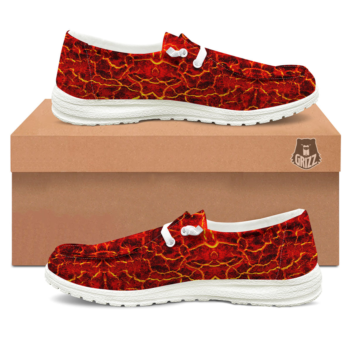 Lava Red Print Pattern Black Loafers-grizzshop