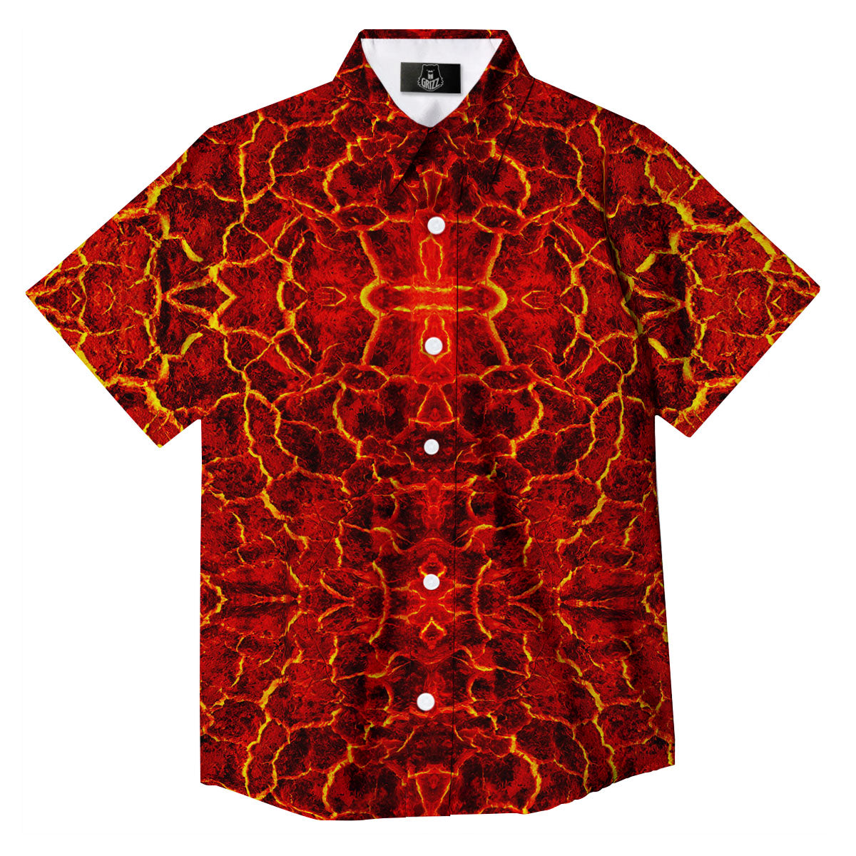 Lava Red Print Pattern Button Up Shirt-grizzshop