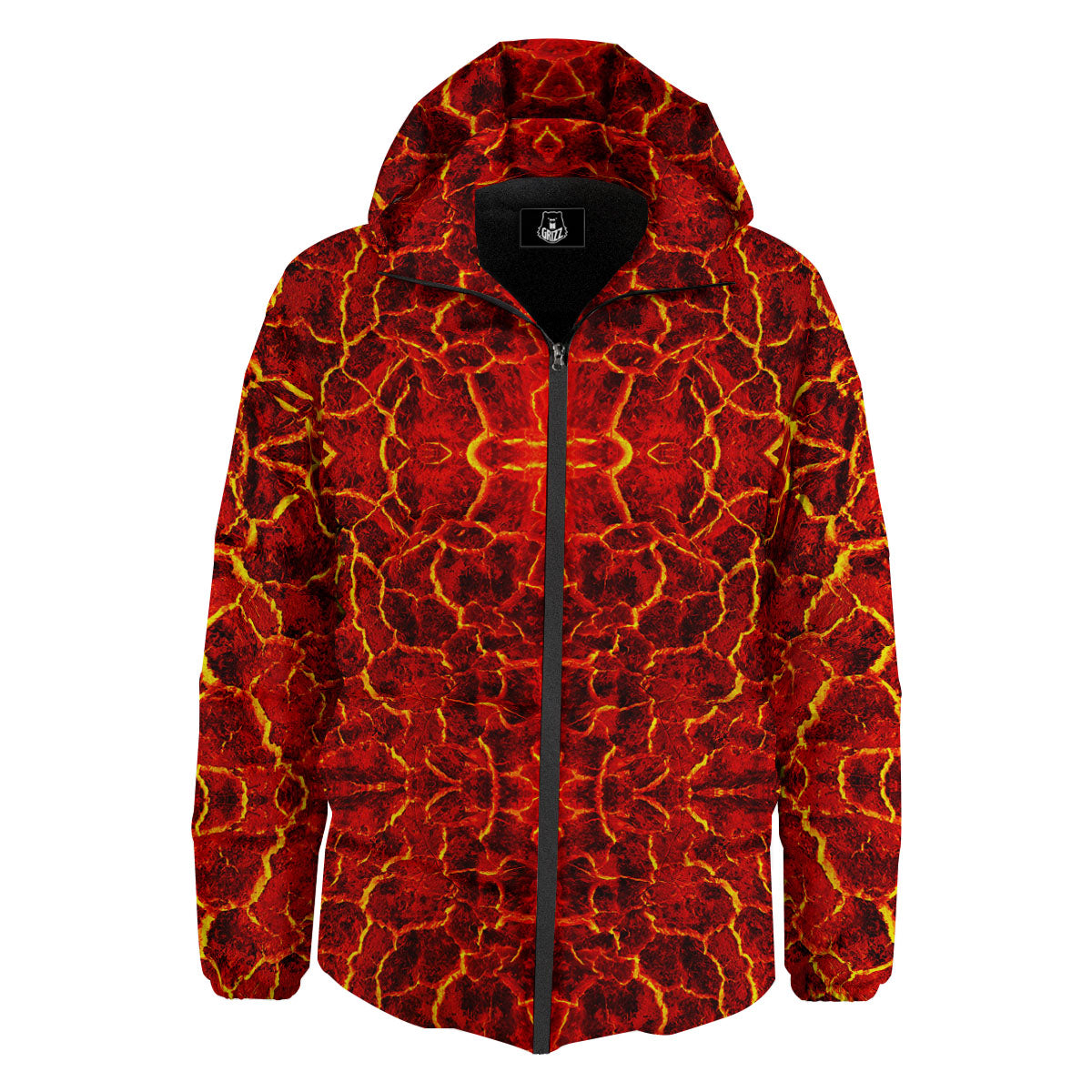 Lava Red Print Pattern Down Jacket-grizzshop