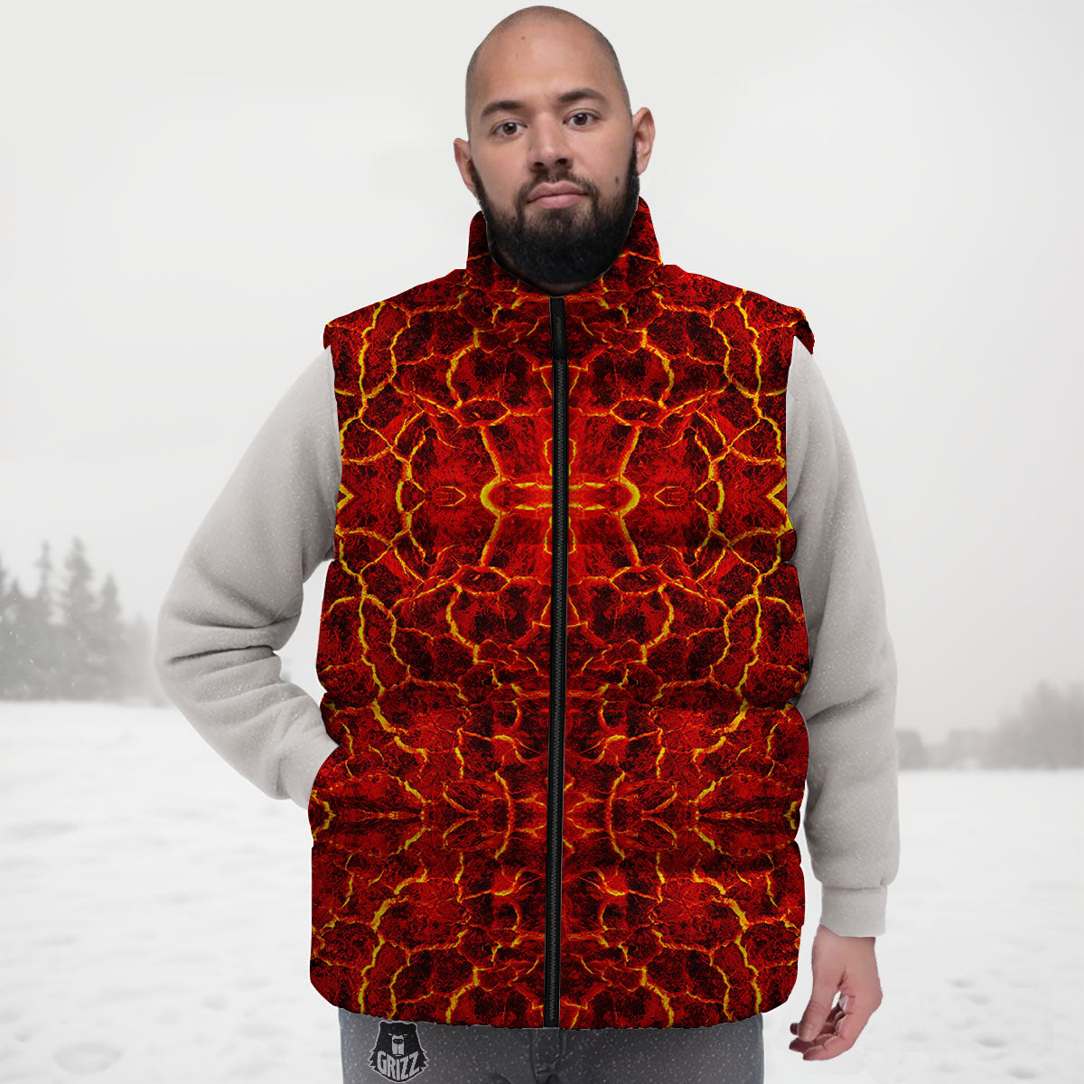 Lava Red Print Pattern Down Vest