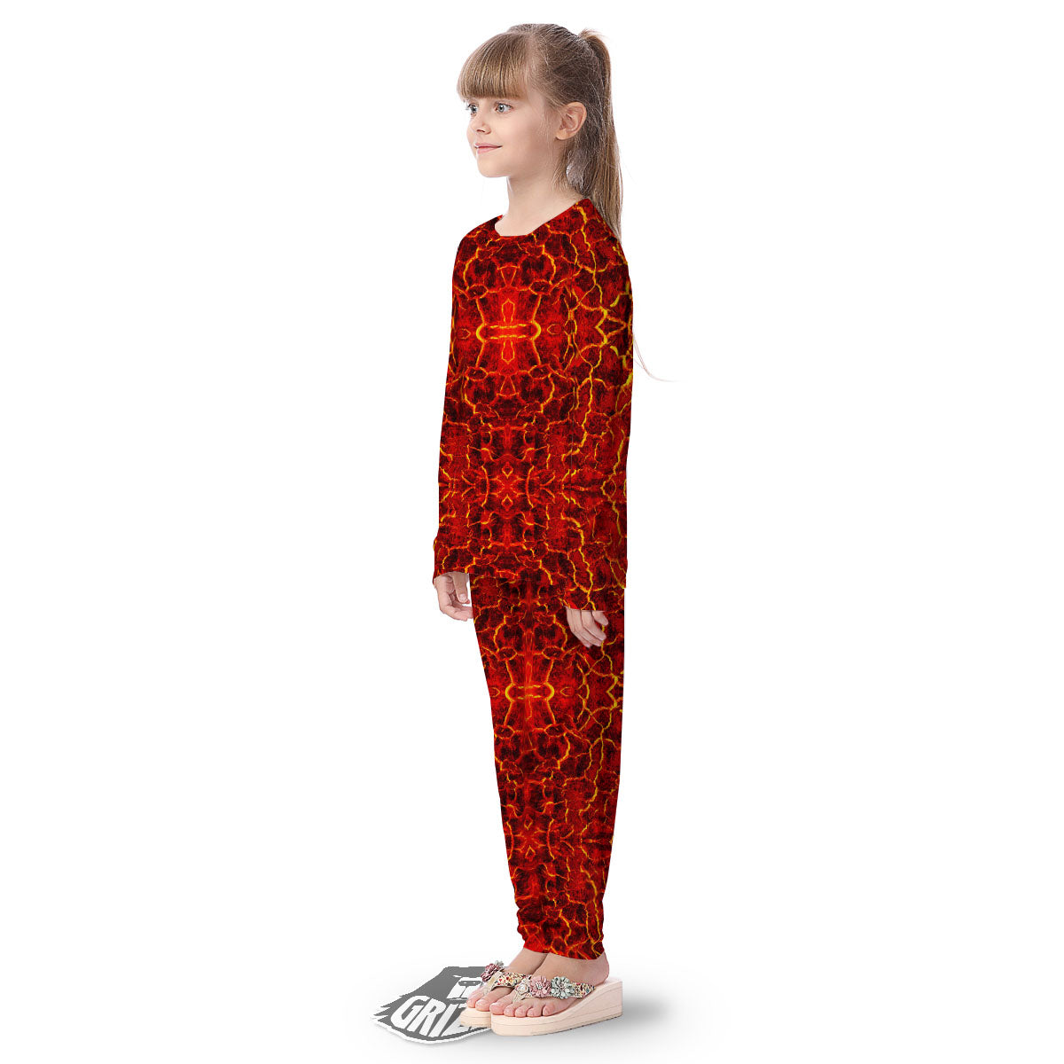 Lava Red Print Pattern Kid's Pajamas-grizzshop