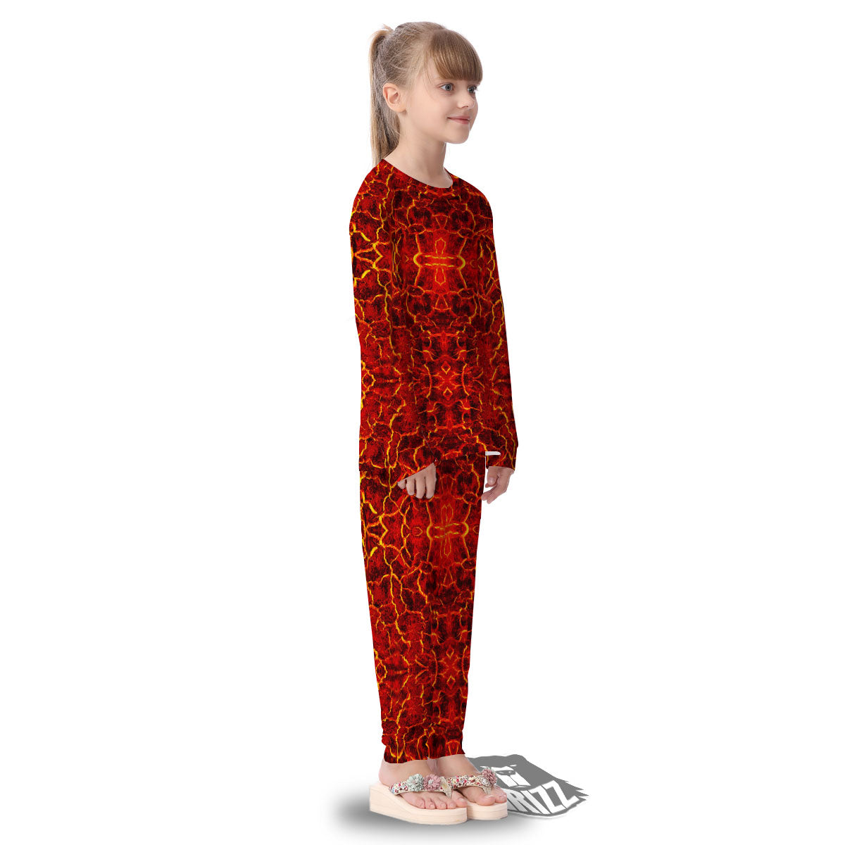 Lava Red Print Pattern Kid's Pajamas-grizzshop