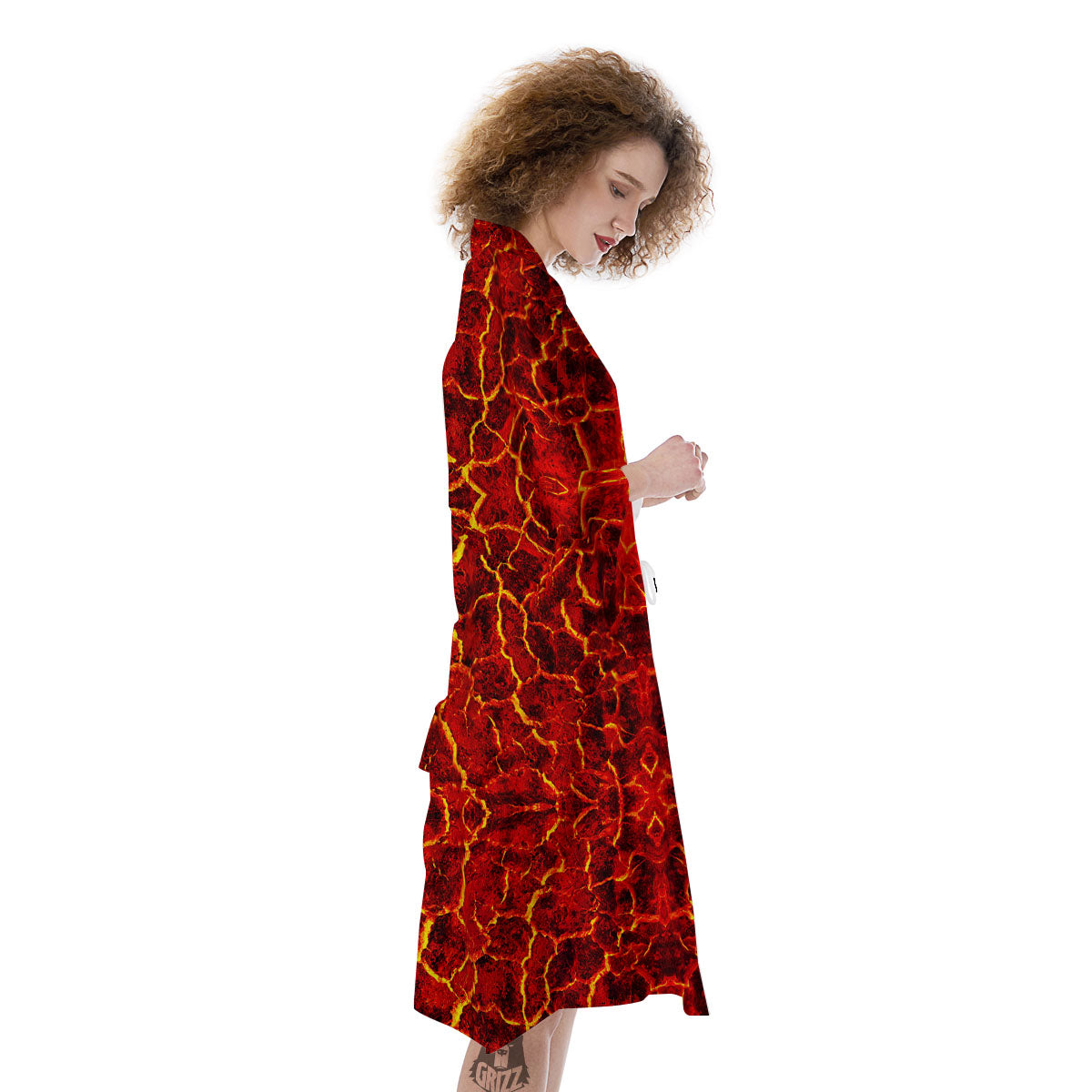 Lava Red Print Pattern Kimono-grizzshop