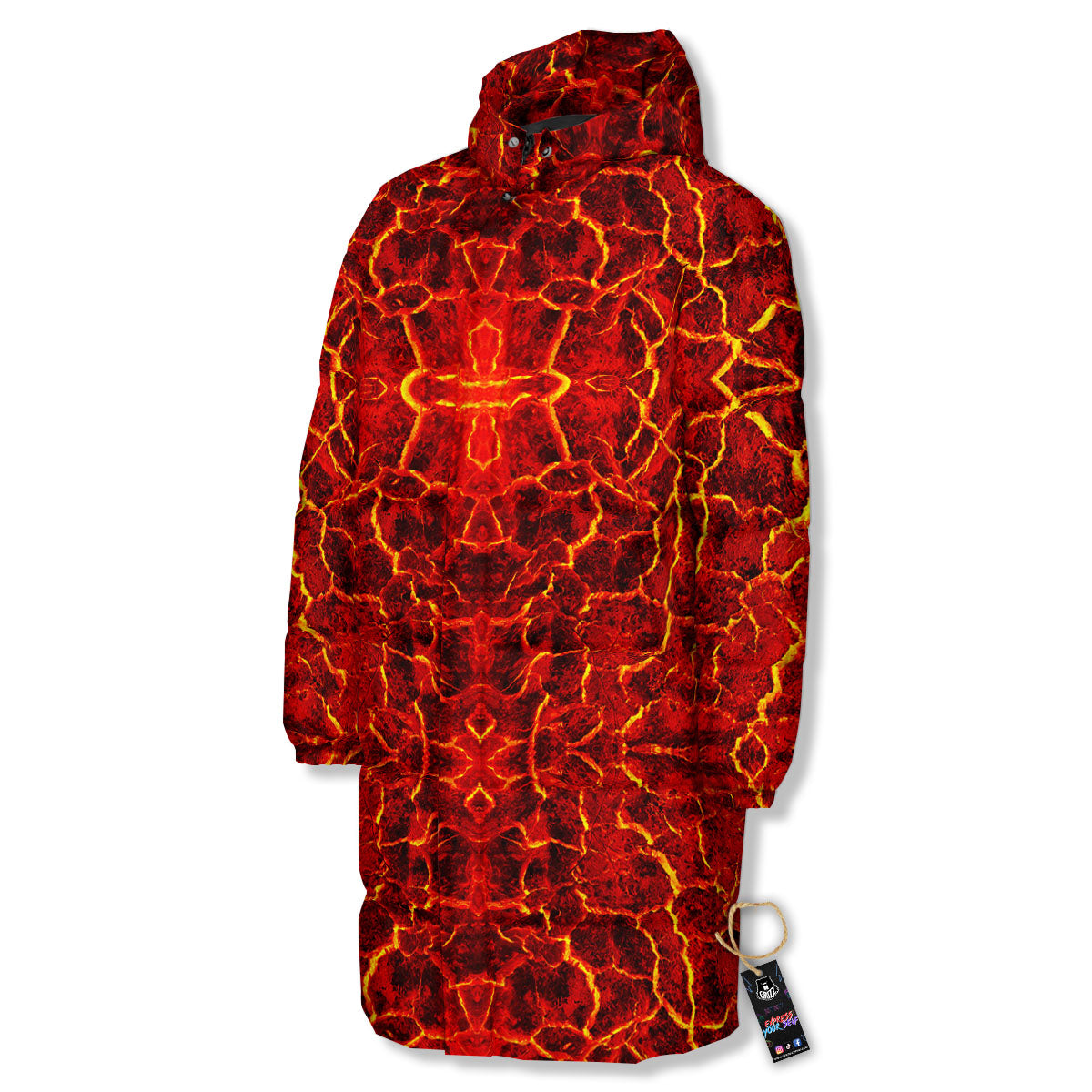 Lava Red Print Pattern Long Down Jacket-grizzshop