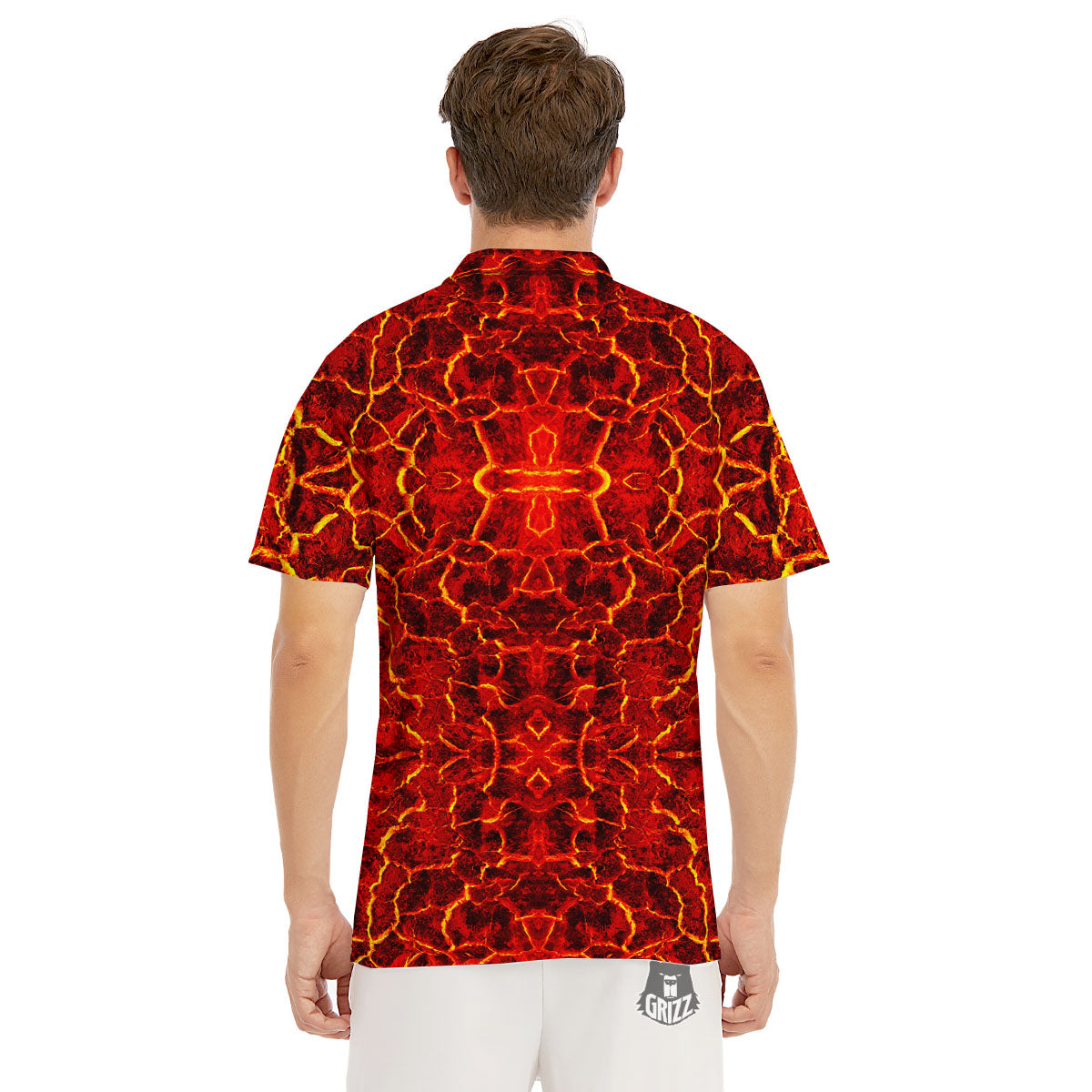 Lava Red Print Pattern Men's Golf Shirts-grizzshop