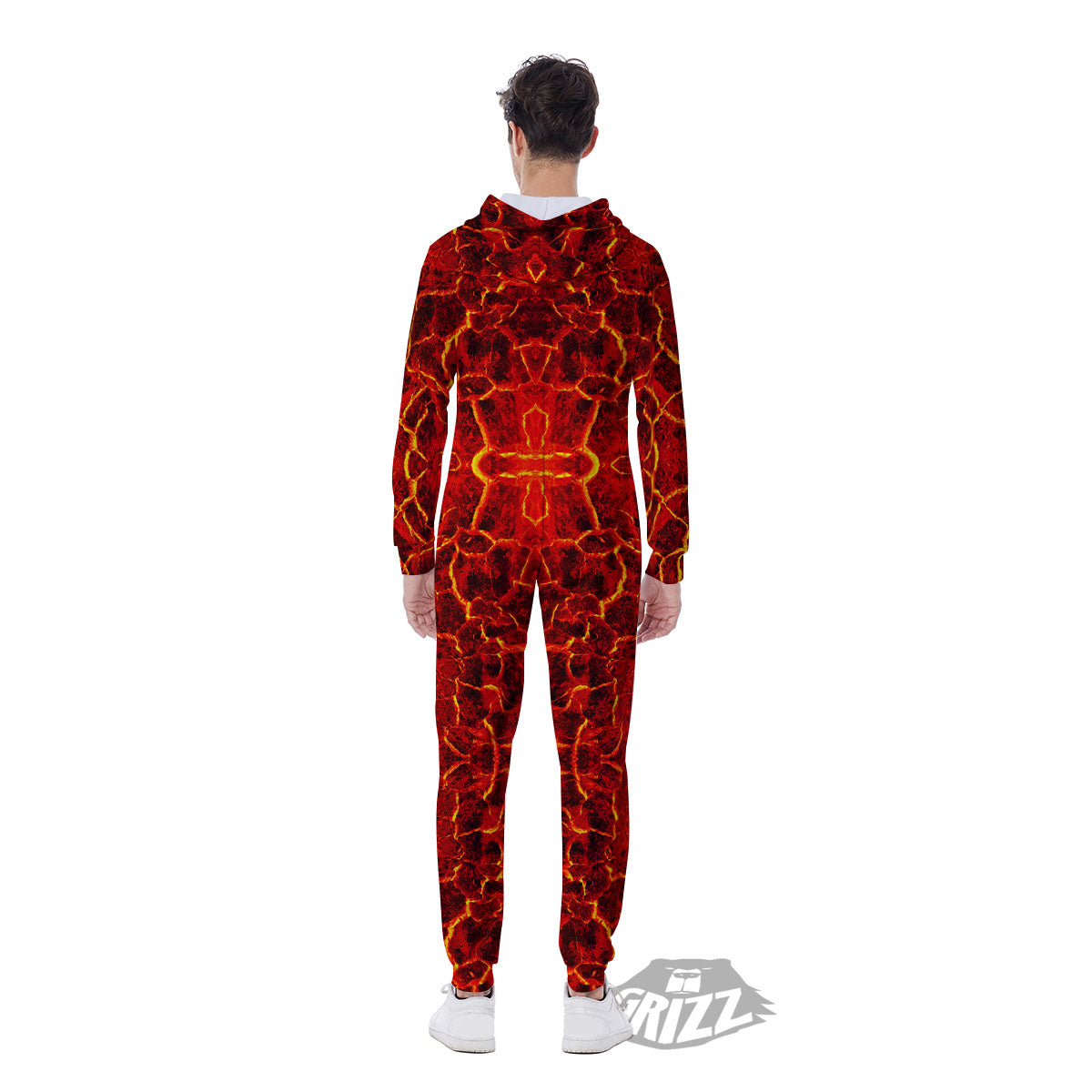 Lava Red Print Pattern Men's Jumpsuit-grizzshop