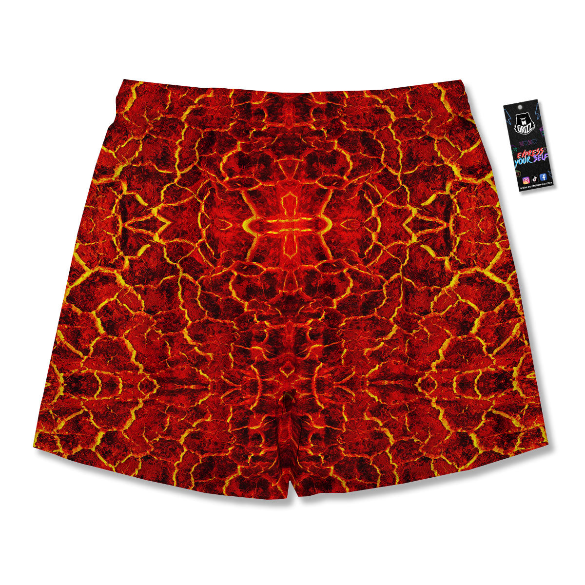 Lava Red Print Pattern Men's Running Shorts-grizzshop