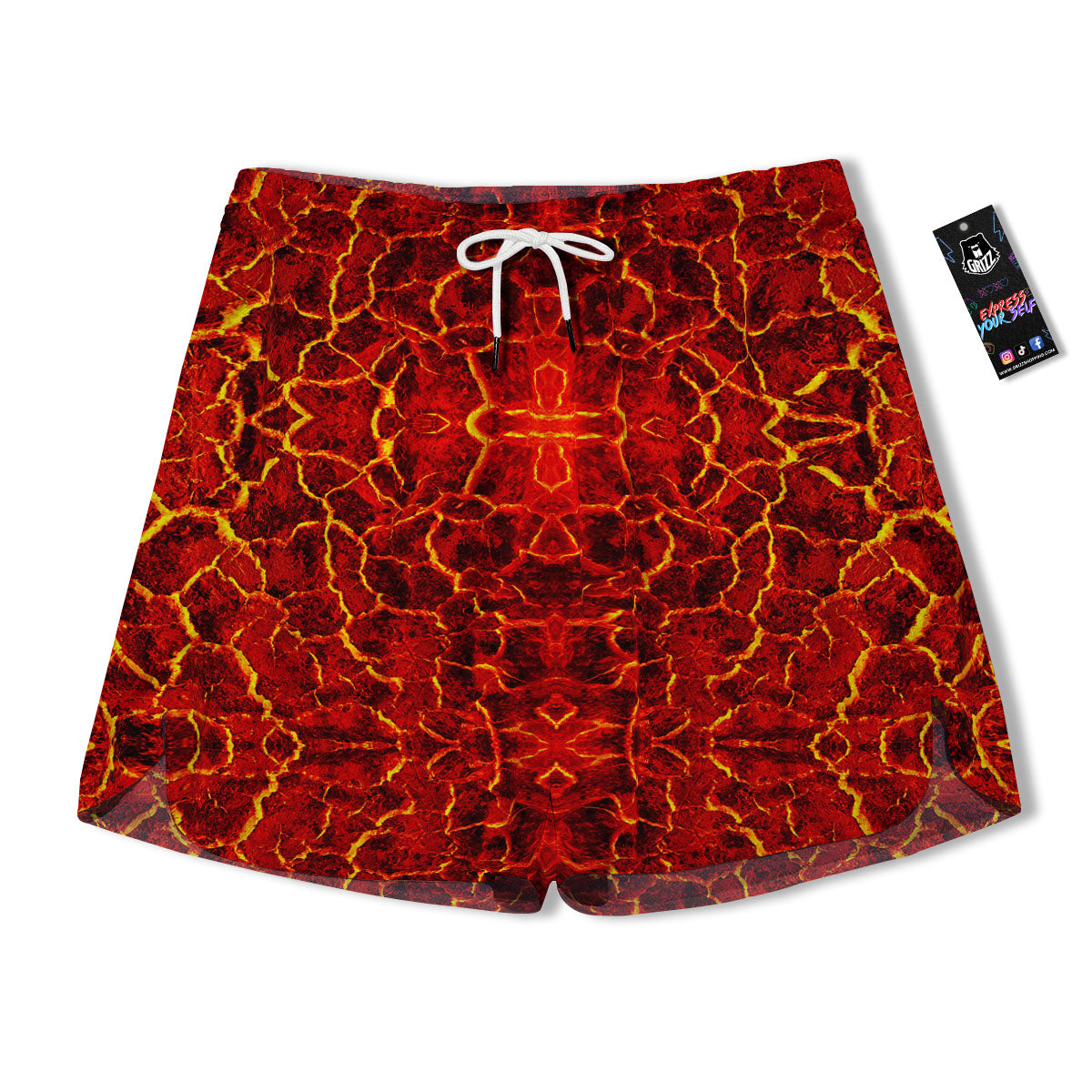Lava Red Print Pattern Men's Running Shorts-grizzshop