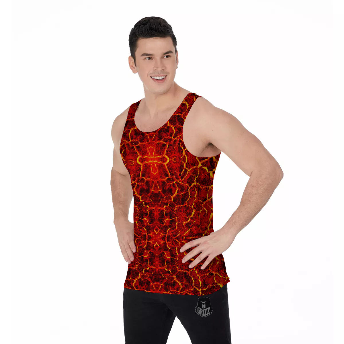 Lava Red Print Pattern Men's Tank Top-grizzshop