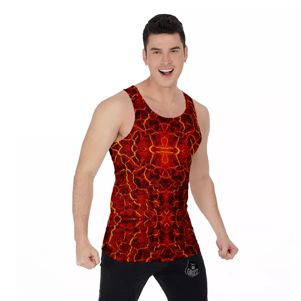 Lava Red Print Pattern Men's Tank Top-grizzshop