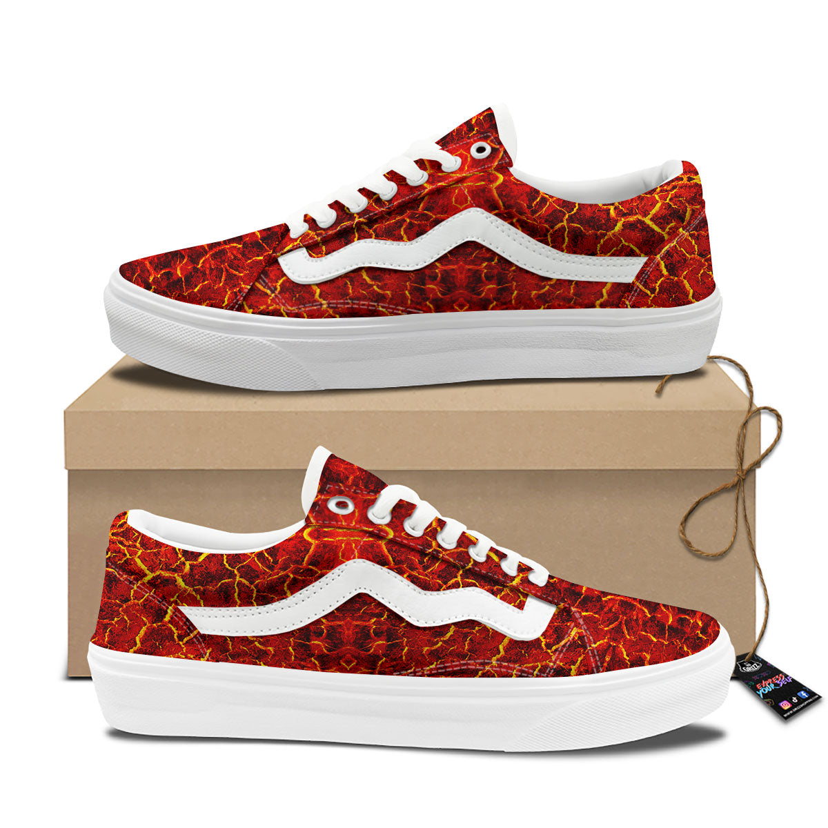 Lava Red Print Pattern Skate Shoes-grizzshop