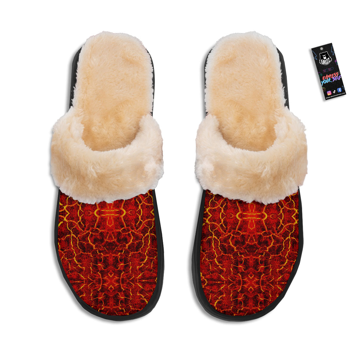 Lava Red Print Pattern Slippers-grizzshop