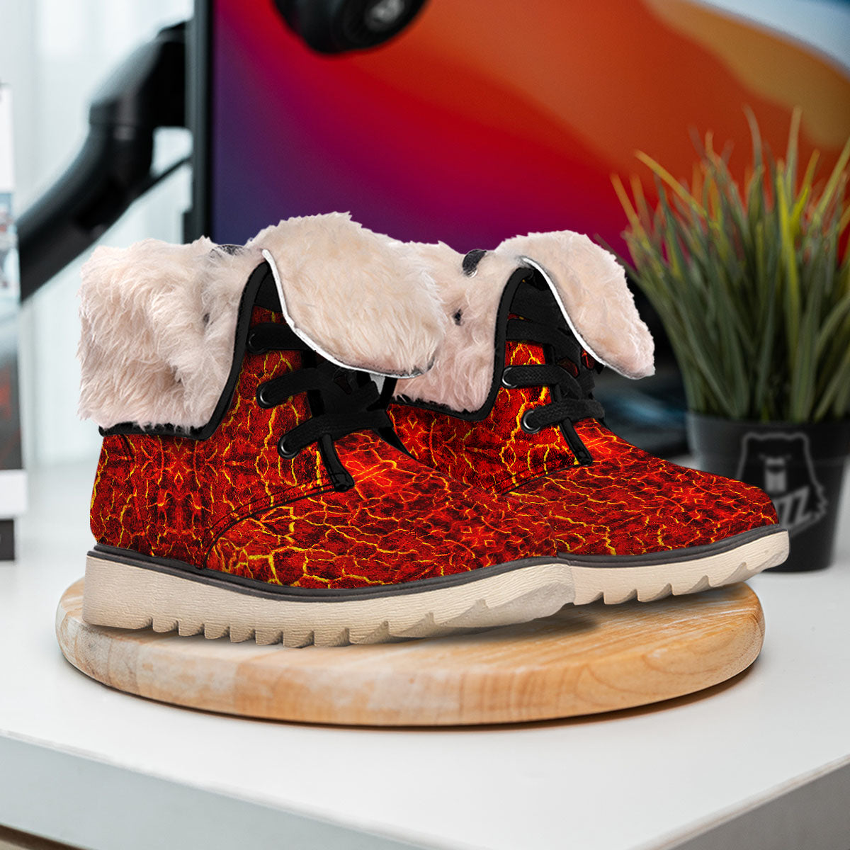 Lava Red Print Pattern Snow Boots-grizzshop
