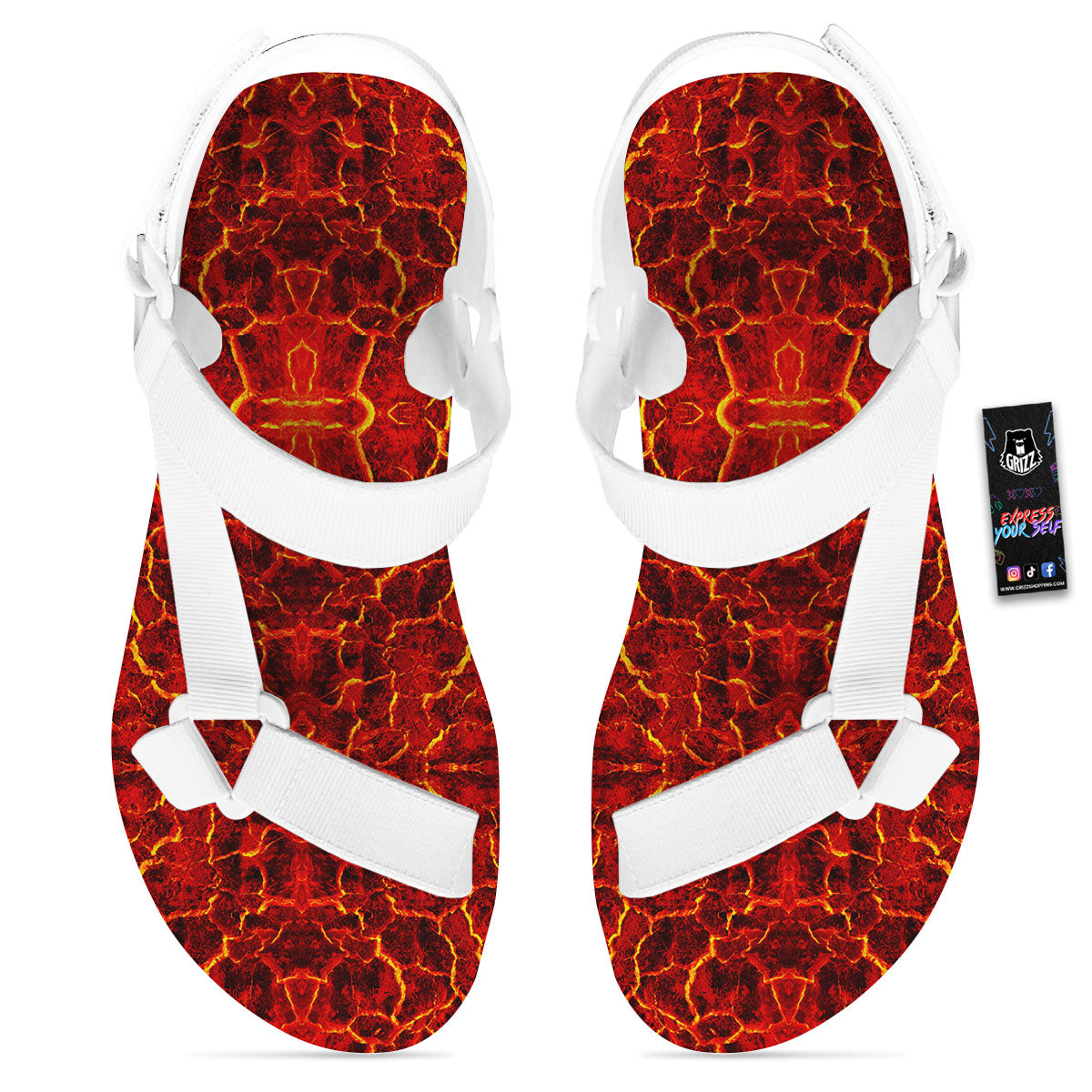 Lava Red Print Pattern White Open Toe Sandals-grizzshop