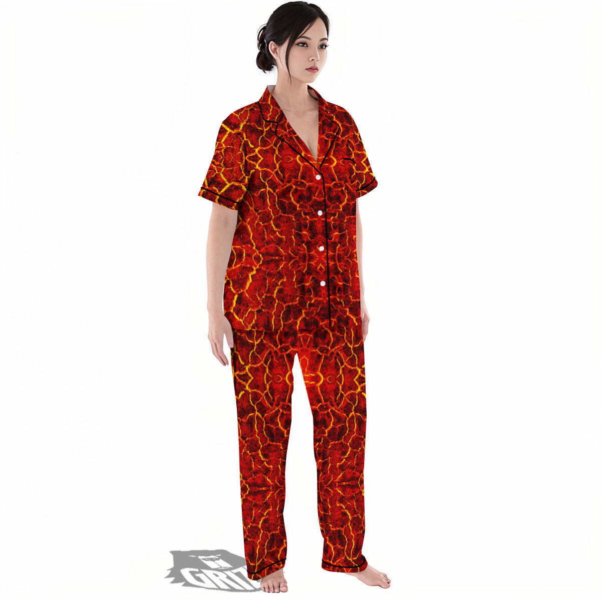 Lava Red Print Pattern Women's Pajamas Set-grizzshop