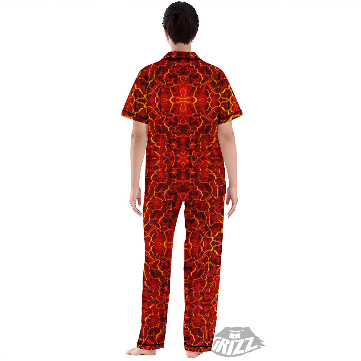 Lava Red Print Pattern Women's Pajamas Set-grizzshop