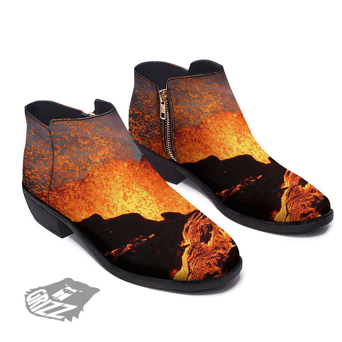 Lava Volcano Print Ankle Boots-grizzshop