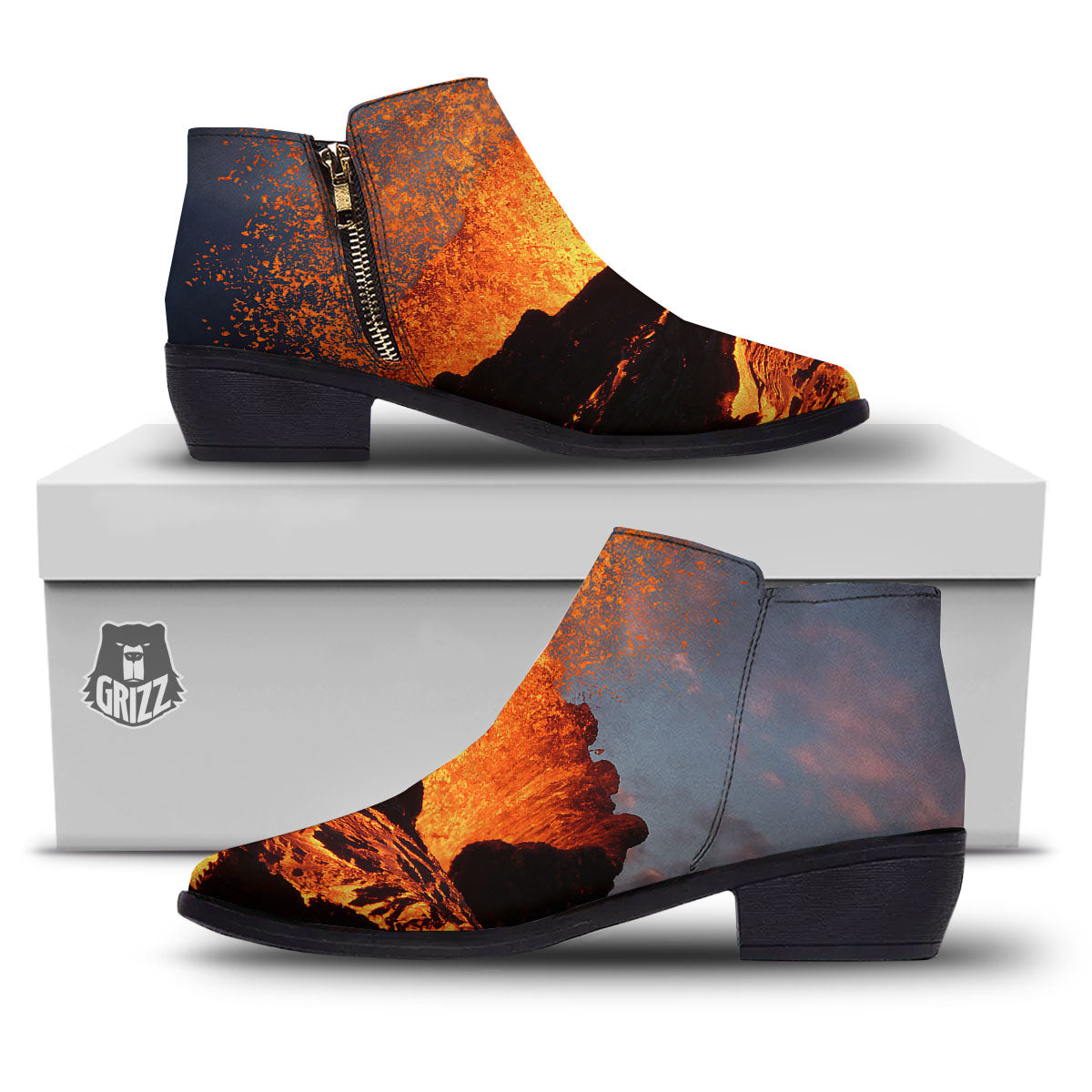 Lava Volcano Print Ankle Boots-grizzshop