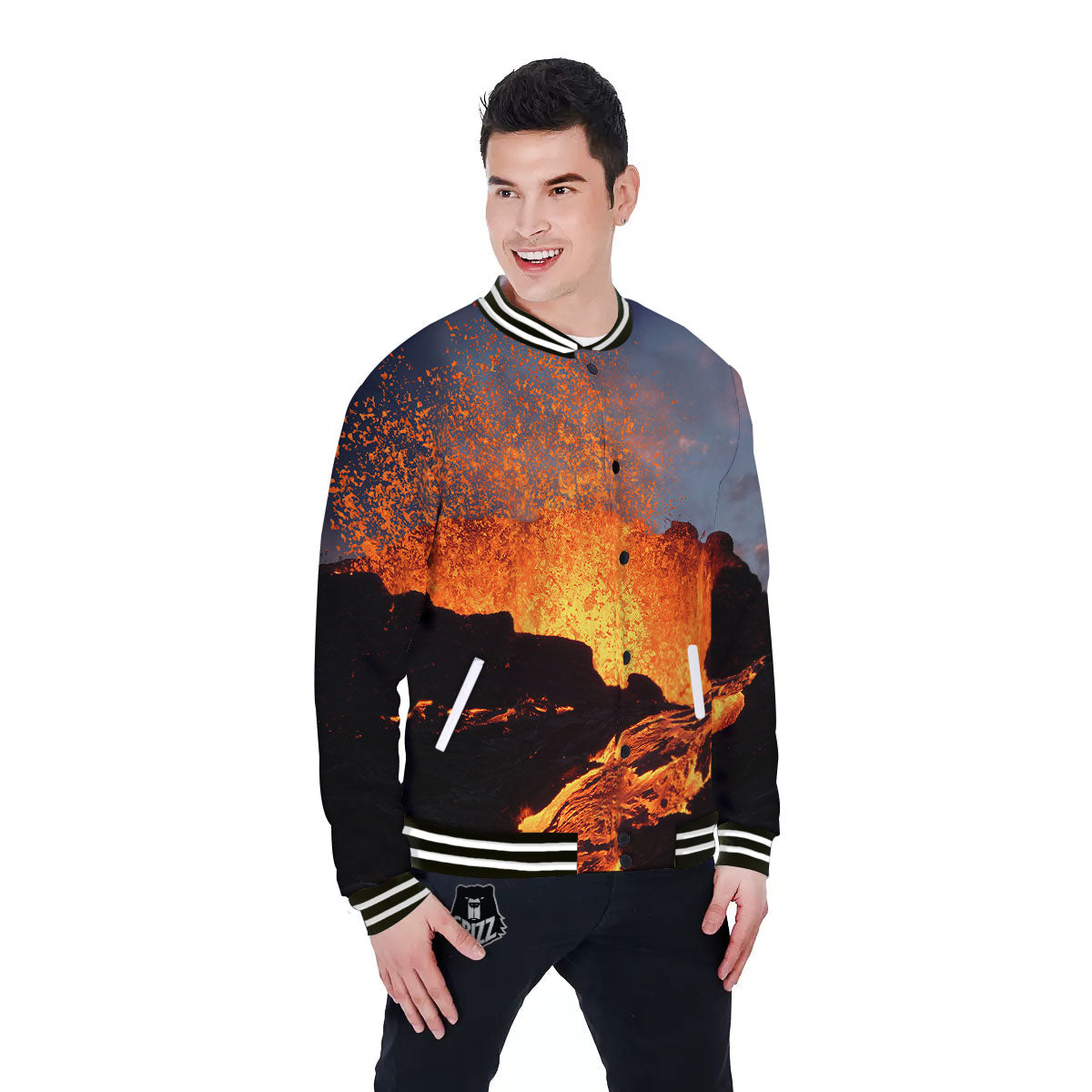 Lava Volcano Print Baseball Jacket-grizzshop
