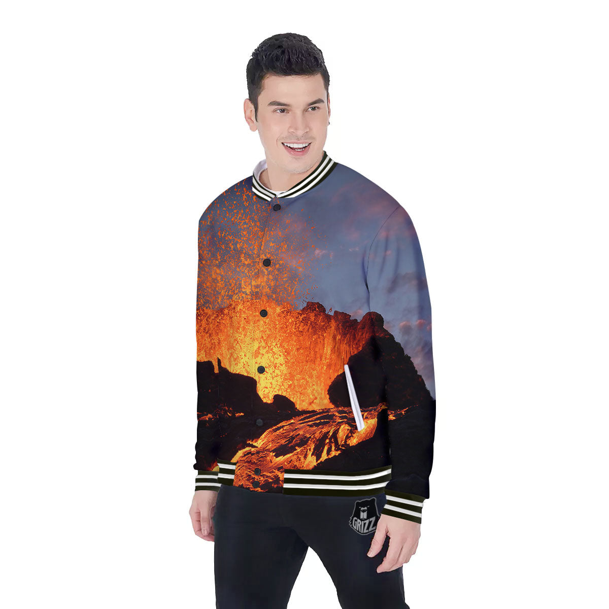 Lava Volcano Print Baseball Jacket-grizzshop