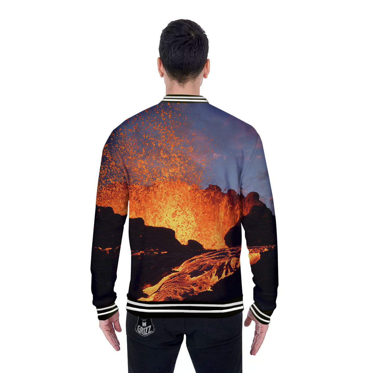 Lava Volcano Print Baseball Jacket-grizzshop