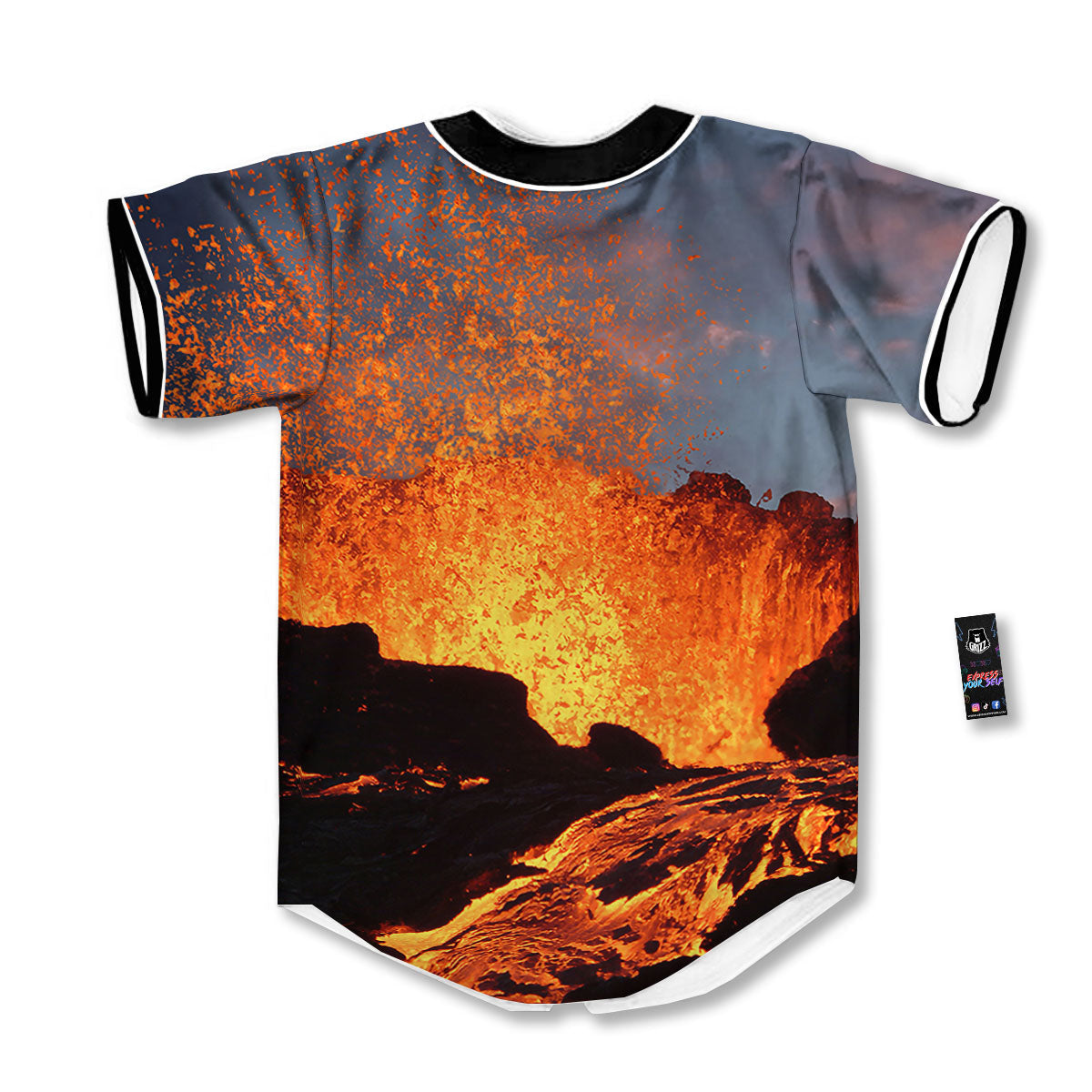 Lava Volcano Print Baseball Jersey-grizzshop
