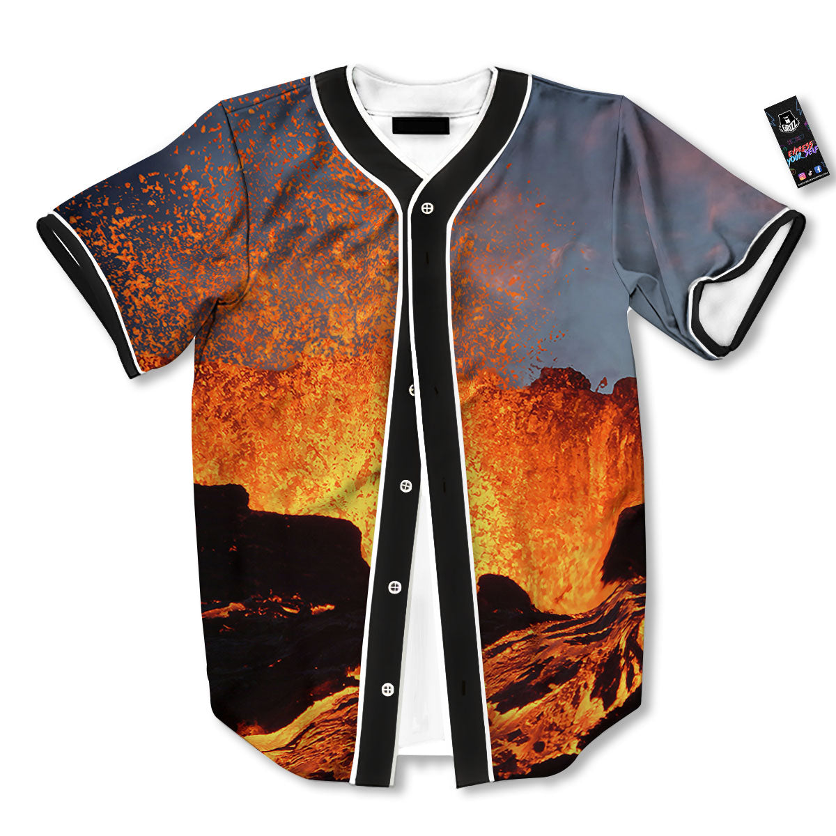 Lava Volcano Print Baseball Jersey-grizzshop
