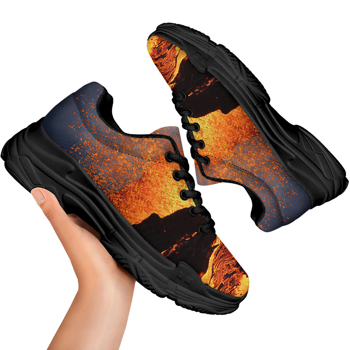 Lava Volcano Print Black Chunky Shoes-grizzshop