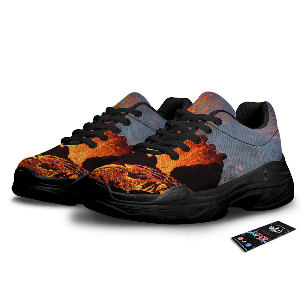 Lava Volcano Print Black Chunky Shoes-grizzshop