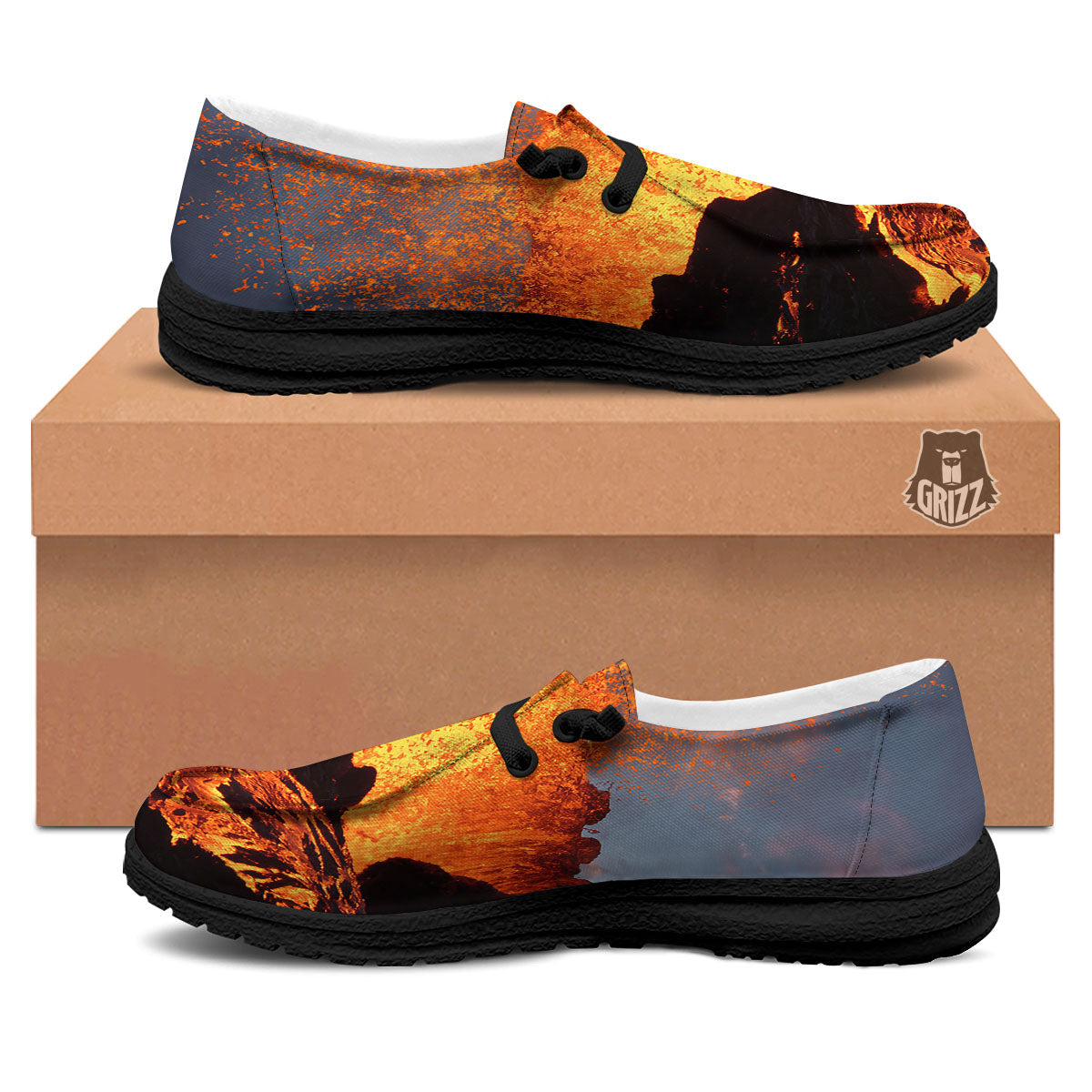 Lava Volcano Print Black Loafers-grizzshop
