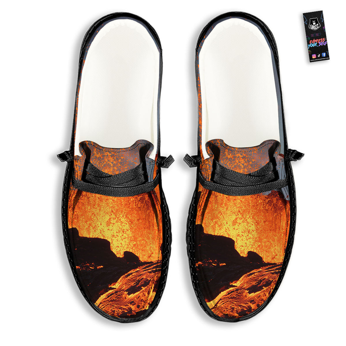 Lava Volcano Print Black Loafers-grizzshop