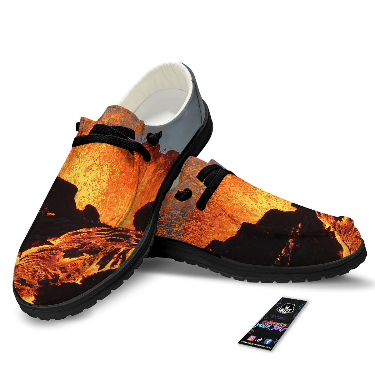 Lava Volcano Print Black Loafers-grizzshop