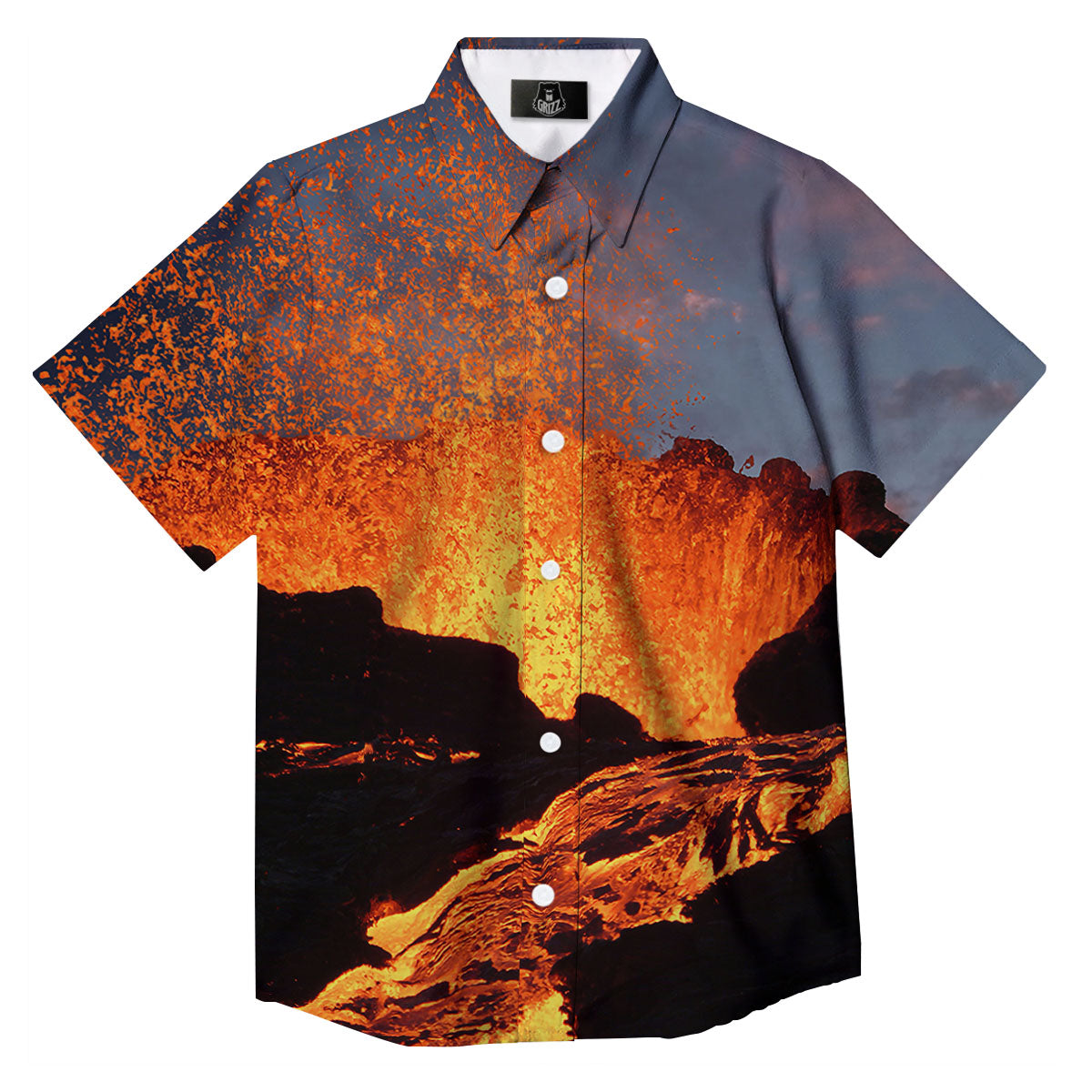 Lava Volcano Print Button Up Shirt-grizzshop