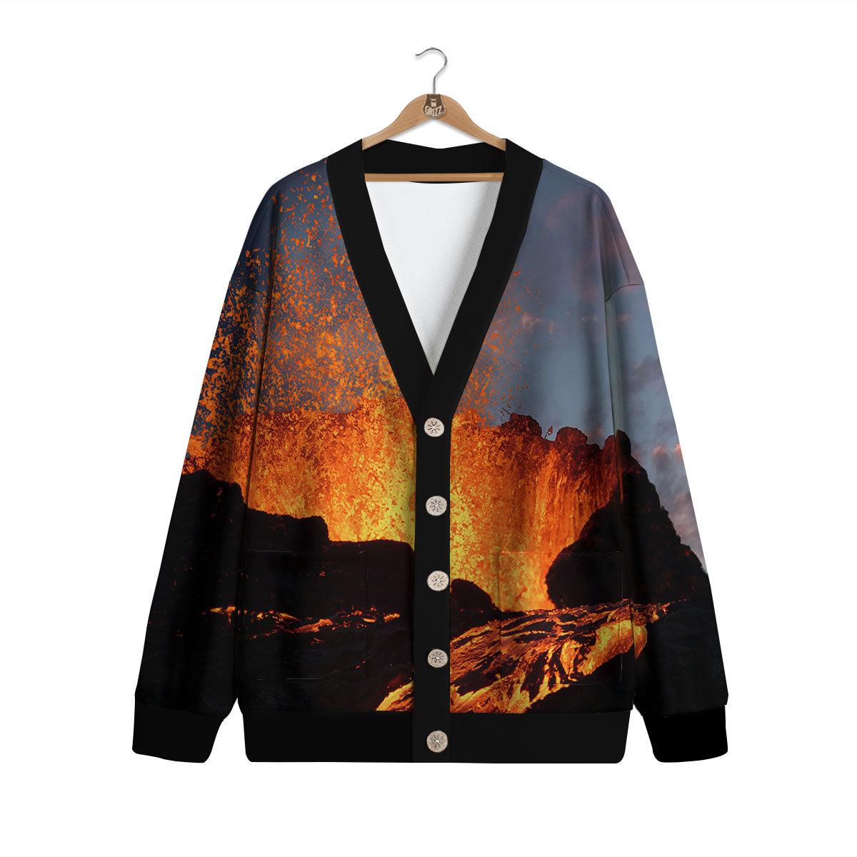 Lava Volcano Print Cardigan-grizzshop