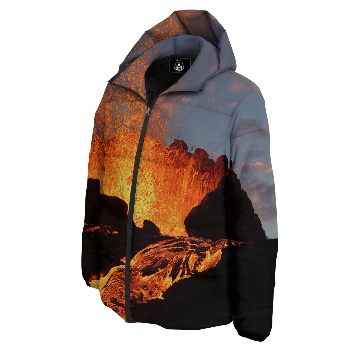 Lava Volcano Print Down Jacket-grizzshop