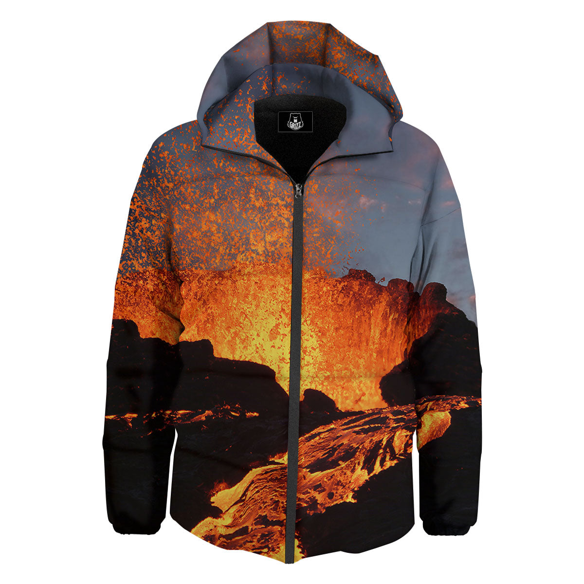Lava Volcano Print Down Jacket-grizzshop