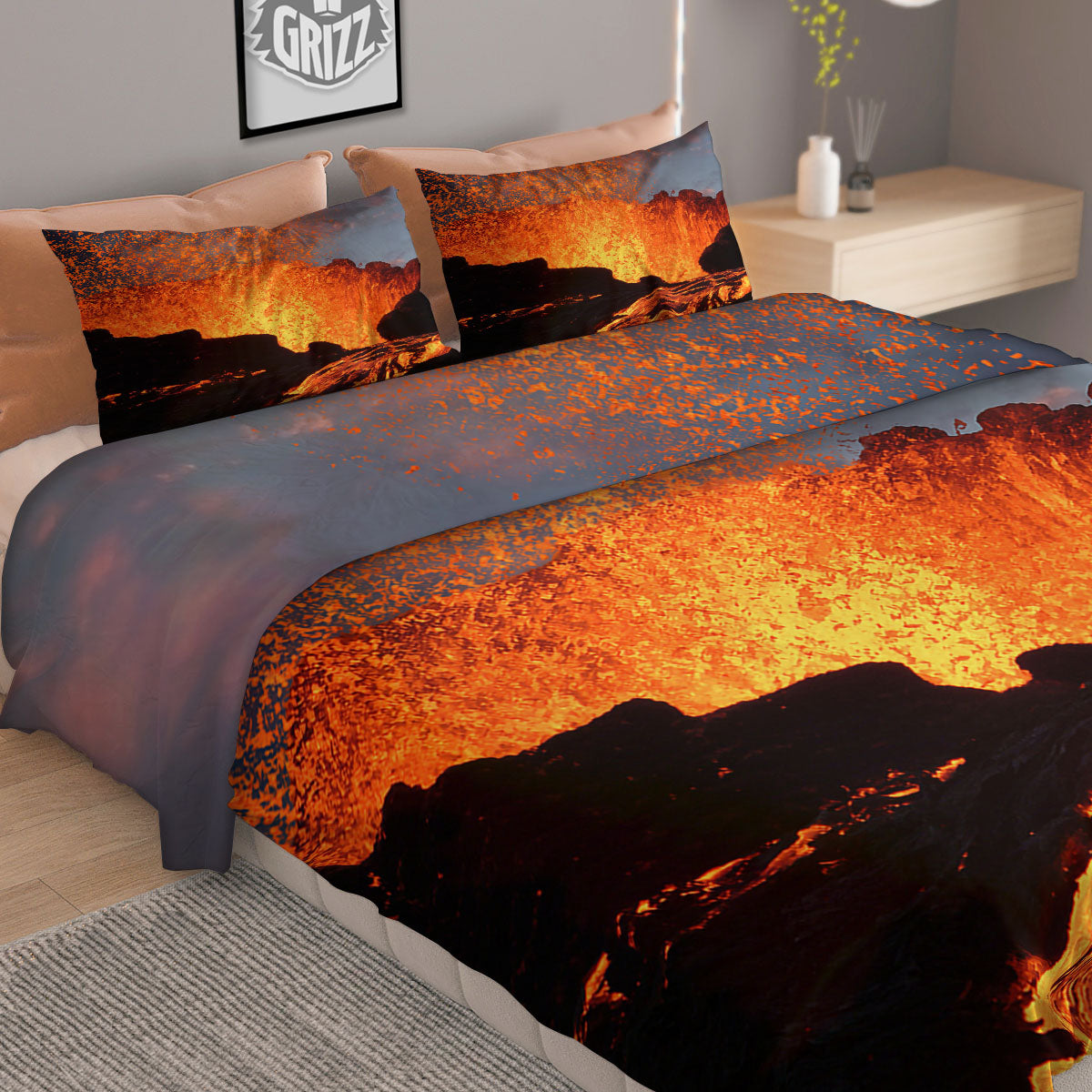 Lava Volcano Print Duvet Cover Bedding Set