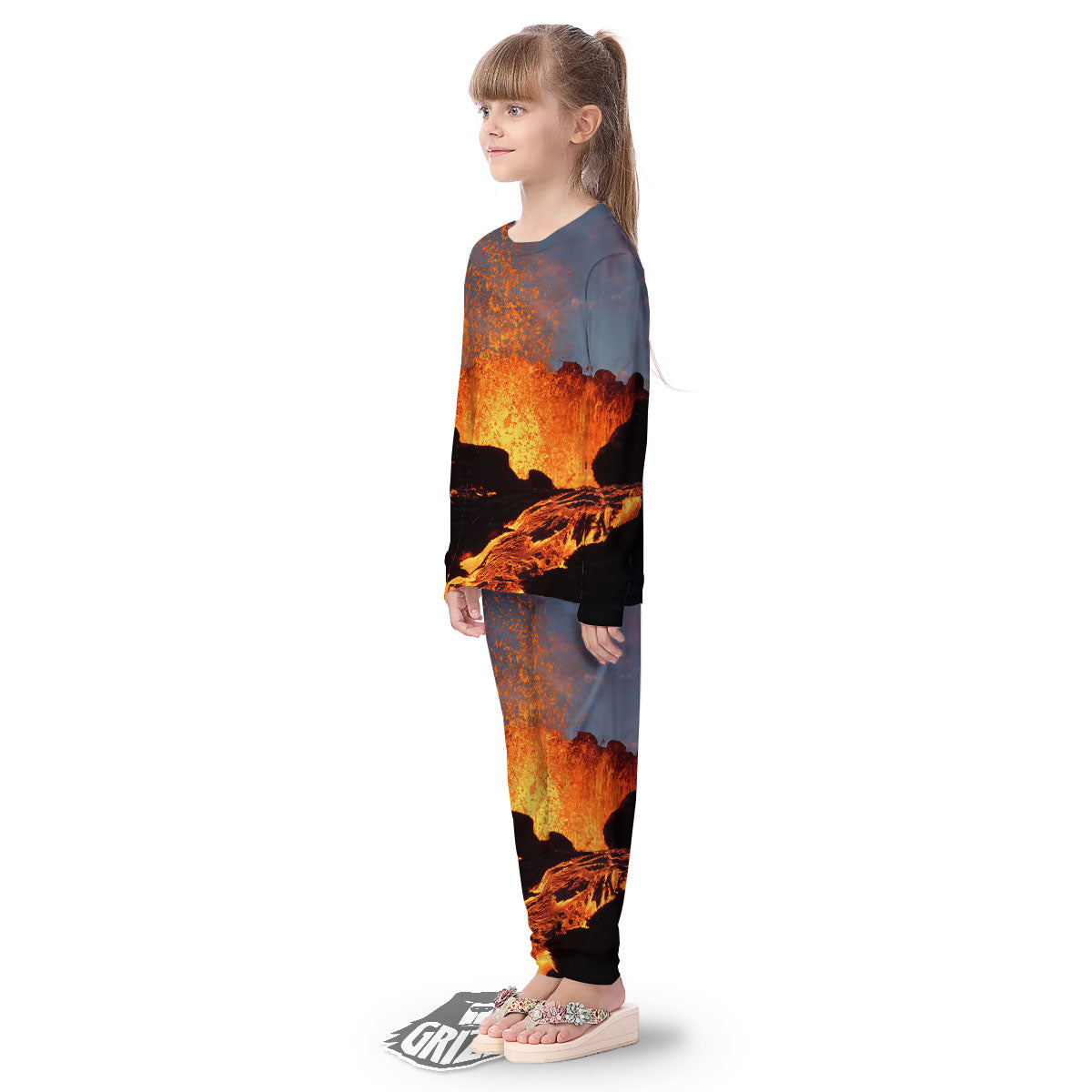 Lava Volcano Print Kid's Pajamas-grizzshop