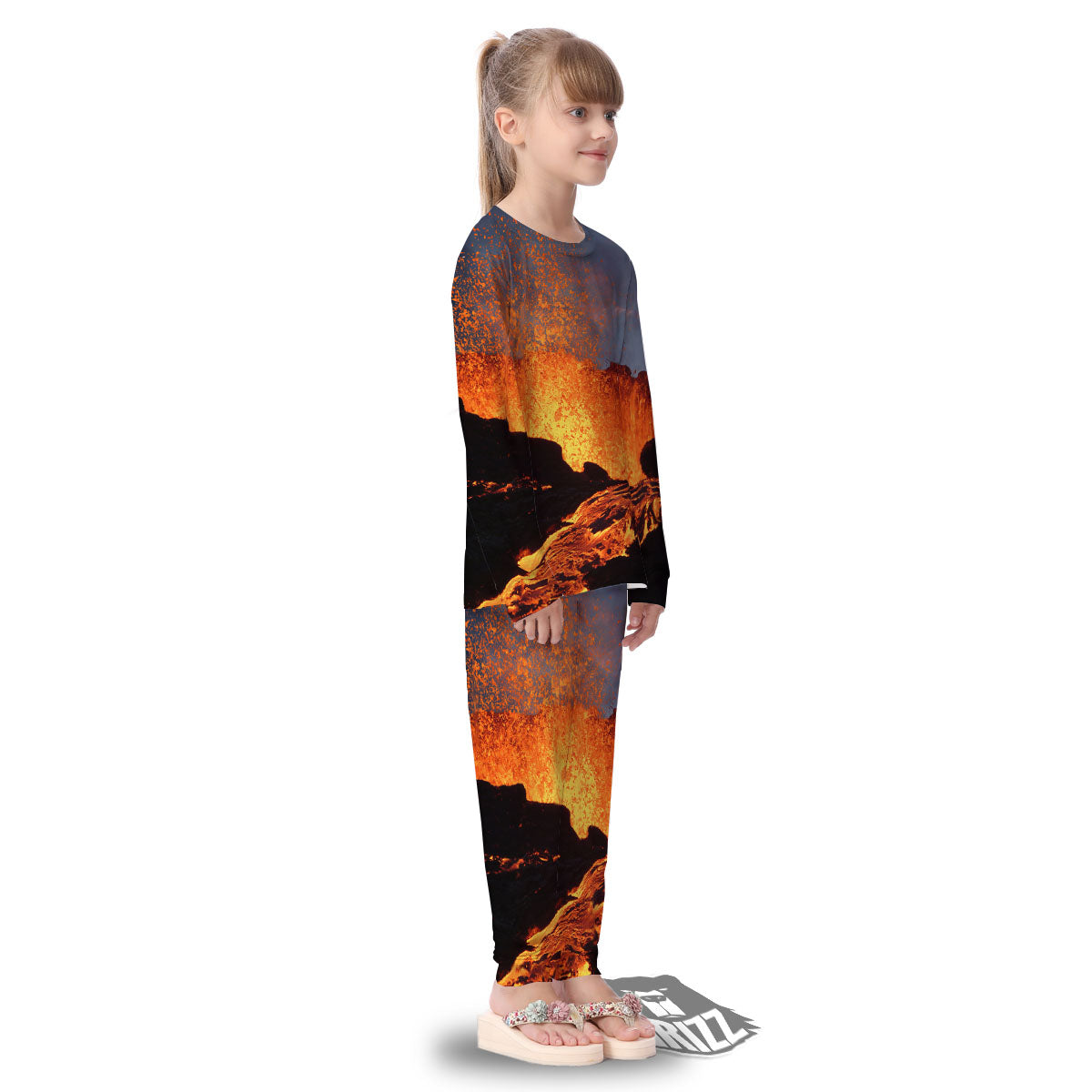 Lava Volcano Print Kid's Pajamas-grizzshop