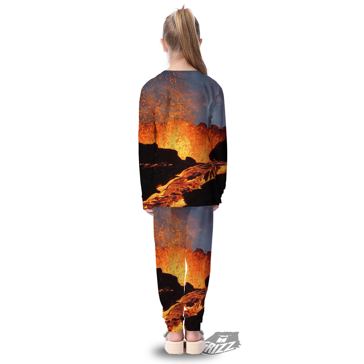 Lava Volcano Print Kid's Pajamas-grizzshop