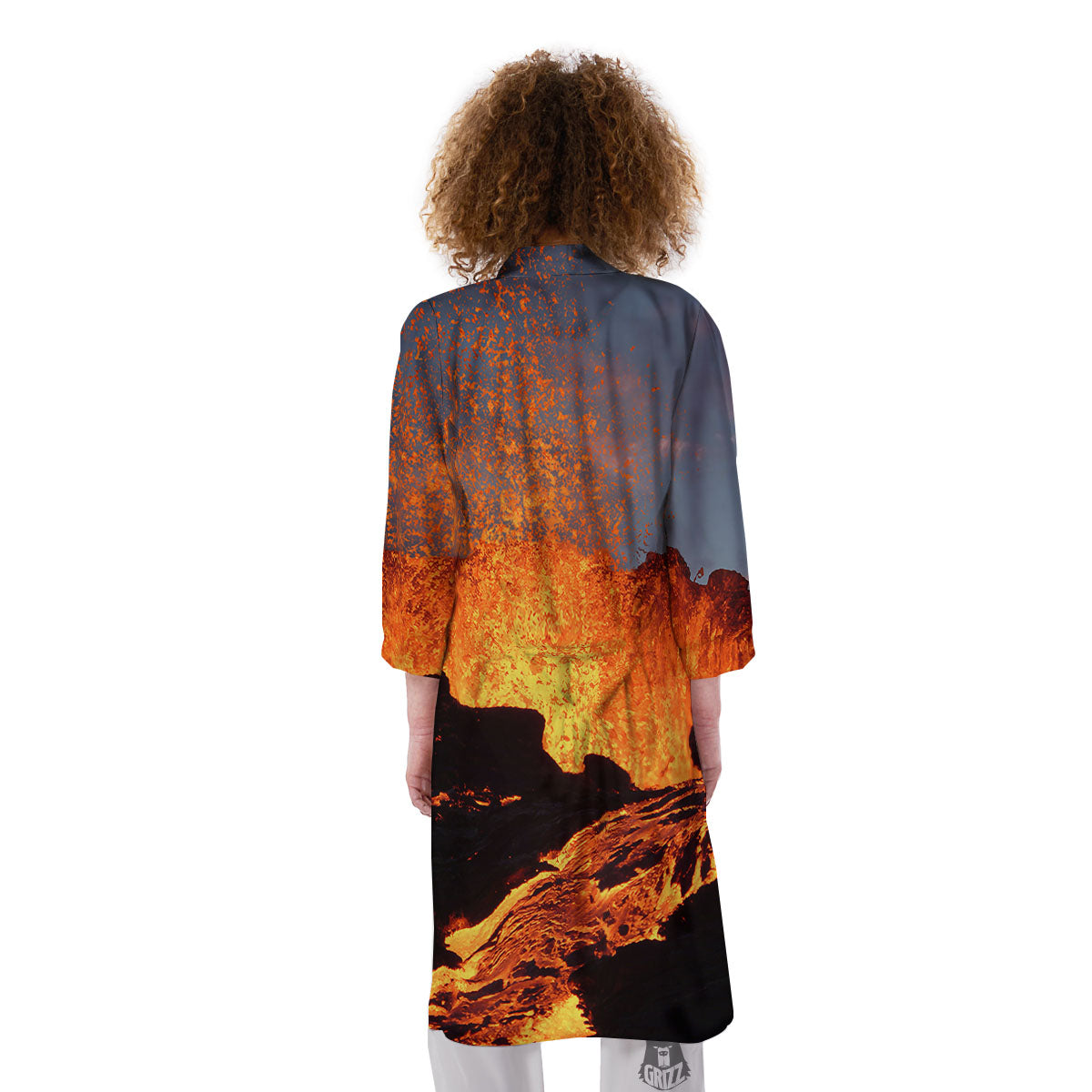 Lava Volcano Print Kimono-grizzshop