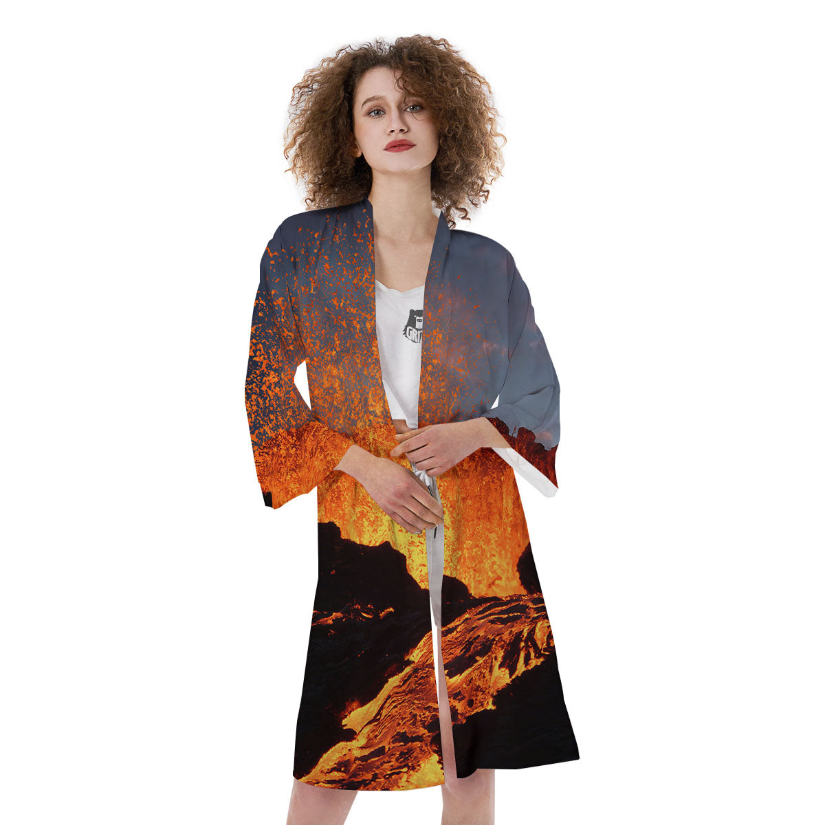 Lava Volcano Print Kimono-grizzshop